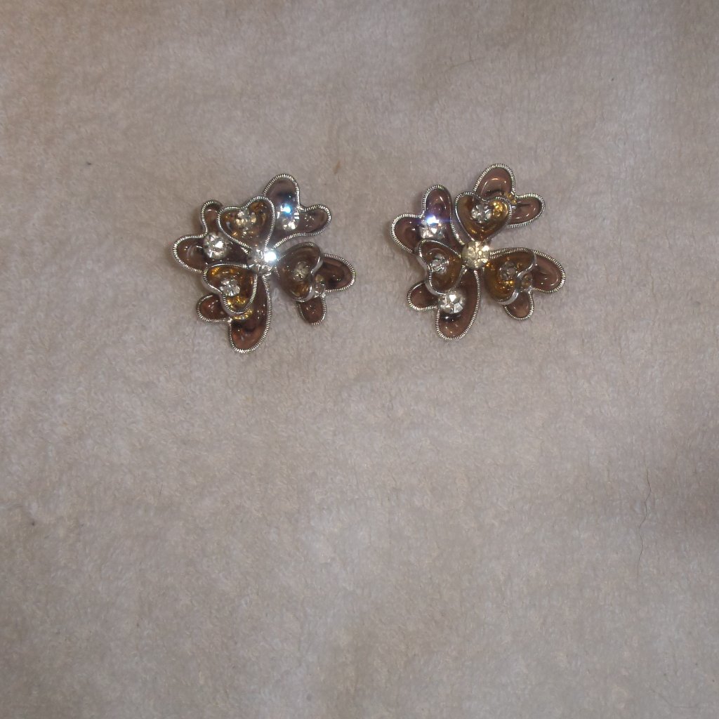 Vogue Clip On Earrings Silver Rhinestones Flowers 45$